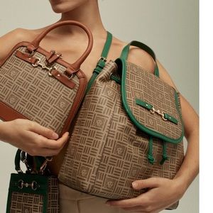 Anne Klein new with tags flap horsebit logo backpack purse in dark brown.